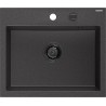 Mexen Oscar Granitspüle 1-beckig 580 x 490 mm, schwarz gesprenkelt, schwarzer Siphon - 6519581000-76-B
