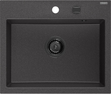 Mexen Oscar Granitspüle 1-Becken 580 x 490 mm, schwarz gesprenkelt, schwarzer Siphon - 6519581000-76-B