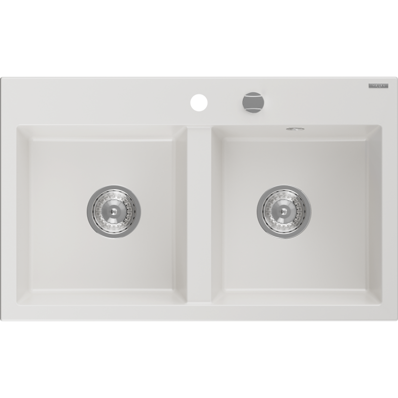 Mexen Hektor Granitspüle 2-Kammer 800 x 480 mm, weiß, Siphon chrom - 6521802000-20