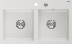 Mexen Hektor Granitspüle 2-Kammer 800 x 480 mm, weiß, Siphon chrom - 6521802000-20