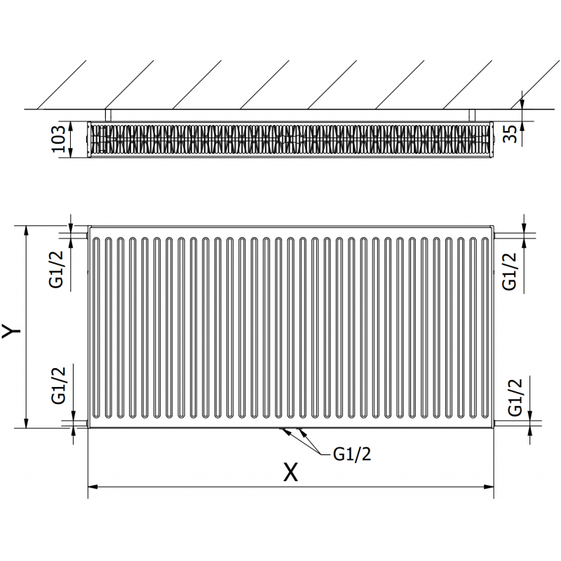 Mexen CC22 Plattenheizkörper 600 x 1300 mm, mittlerer Anschluss unten, 2149 W, weiß - W6C22-060-130-00