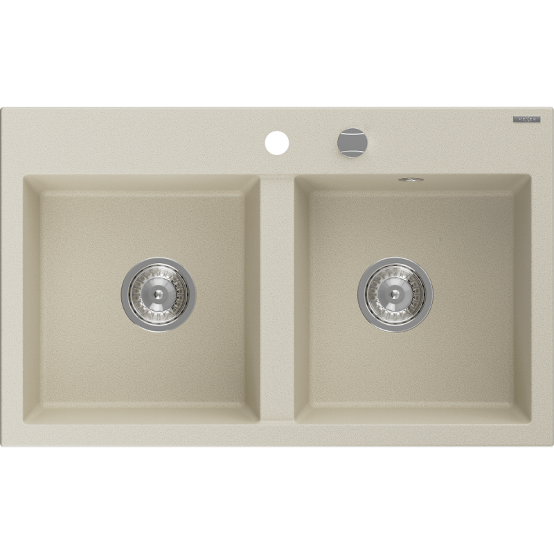 Mexen Hektor Granitspüle 2-beckig 800 x 480 mm, beige, Chrom-Siphon - 6521802000-69