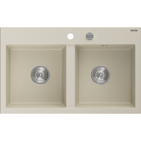 Mexen Hektor Granitspüle 2-beckig 800 x 480 mm, beige, Chrom-Siphon - 6521802000-69