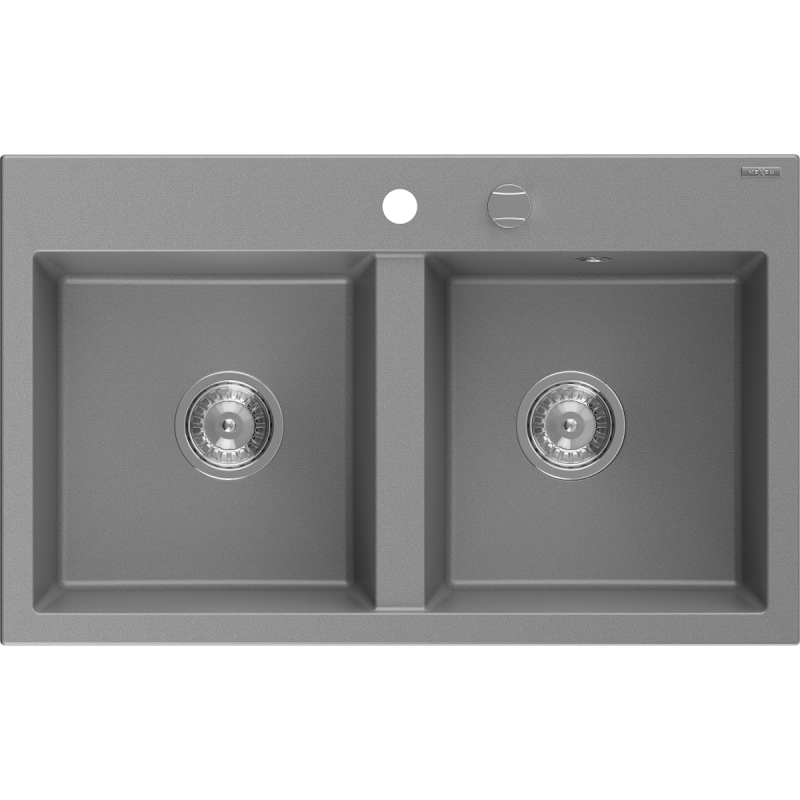 Mexen Hektor Granitspüle 2-Kammer 800 x 480 mm, grau, Chrom-Siphon - 6521802000-71
