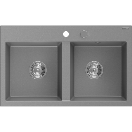 Mexen Hektor Granitspüle 2-Kammer 800 x 480 mm, grau, Chrom-Siphon - 6521802000-71