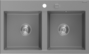 Mexen Hektor Granitspüle 2-Kammer 800 x 480 mm, grau, Chrom-Siphon - 6521802000-71