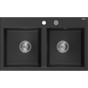 Mexen Hektor Granitspüle 2-Becken 800 x 480 mm, schwarz/silber metallic, Chrom-Siphon - 6521802000-73