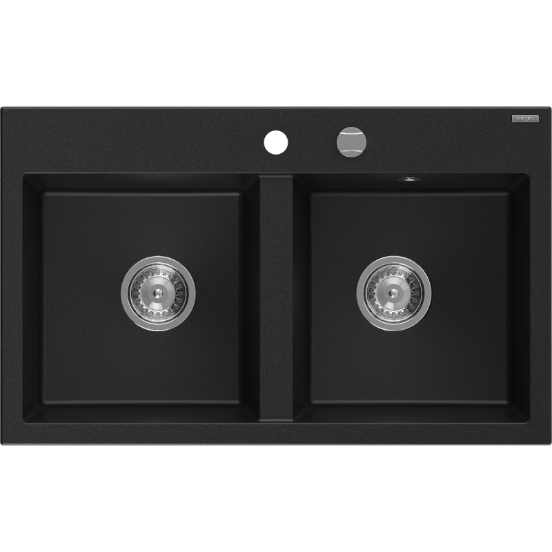 Mexen Hektor Granitspüle 2-Becken 800 x 480 mm, schwarz, Siphon Chrom - 6521802000-77
