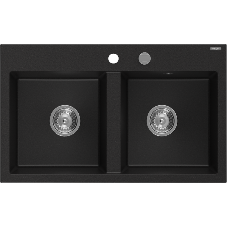 Mexen Hektor Granitspüle 2-Becken 800 x 480 mm, schwarz, Siphon Chrom - 6521802000-77