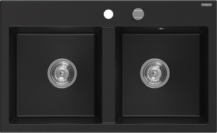 Mexen Hektor Granitspüle 2-Becken 800 x 480 mm, schwarz, Siphon Chrom - 6521802000-77