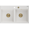 Mexen Hektor Granitspüle 2-beckig 800 x 480 mm, weiß, Siphon Gold - 6521802000-20-G