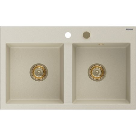 Mexen Hektor Granitspüle 2-Becken 800 x 480 mm, beige, Siphon gold - 6521802000-69-G