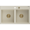 Mexen Hektor Granitspüle 2-Becken 800 x 480 mm, beige, Siphon gold - 6521802000-69-G