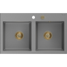 Mexen Hektor Granitspüle 2-Kammer 800 x 480 mm, grau, goldener Siphon - 6521802000-71-G