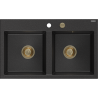 Mexen Hektor Granitspüle 2-Kammer 800 x 480 mm, Schwarz/Silber Metallic, Ablauf Gold - 6521802000-73-G