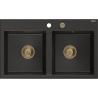 Mexen Hektor Granitspüle 2-Kammer 800 x 480 mm, Schwarz/Gold Metallic, Goldener Siphon - 6521802000-75-G