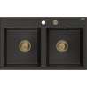 Mexen Hektor Granitspüle 2-kammerig 800 x 480 mm, schwarz/gold metallic, Siphon gold - 6521802000-75-G