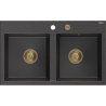 Mexen Hektor Granitspüle mit 2 Becken 800 x 480 mm, schwarz gesprenkelt, goldener Siphon - 6521802000-76-G