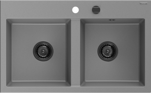 Mexen Hektor Granitspüle 2-Becken 800 x 480 mm, grau, schwarzer Siphon - 6521802000-71-B