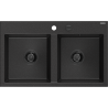 Mexen Hektor Granitspüle, 2-Kammer, 800 x 480 mm, schwarz/silber metallic, schwarzer Siphon - 6521802000-73-B