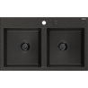 Mexen Hektor Granitspüle 2-Kammern 800 x 480 mm, Schwarz/Gold Metallic, Schwarzer Siphon - 6521802000-75-B