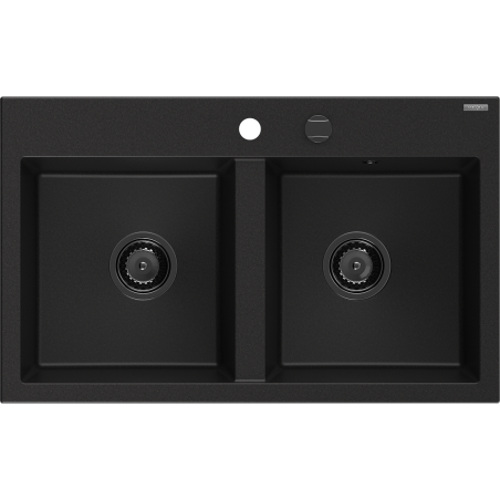 Mexen Hektor 2-Kammer Granitspüle 800 x 480 mm, schwarz, schwarzer Siphon - 6521802000-77-B
