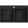 Mexen Hektor 2-Kammer Granitspüle 800 x 480 mm, schwarz, schwarzer Siphon - 6521802000-77-B