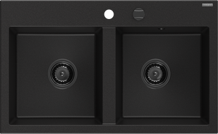 Mexen Hektor 2-Kammer Granitspüle 800 x 480 mm, schwarz, schwarzer Siphon - 6521802000-77-B