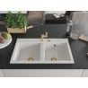 Mexen Hektor Granitspüle 2-beckig 800 x 480 mm, weiß, Siphon Gold - 6521802000-20-G