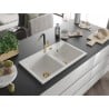 Mexen Hektor Granitspüle 2-beckig 800 x 480 mm, weiß, Siphon Gold - 6521802000-20-G