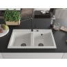 Mexen Hektor Granit-Spüle, 2-Kammer, 800 x 480 mm, weiß, schwarzer Siphon - 6521802000-20-B