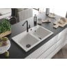 Mexen Hektor Granit-Spüle, 2-Kammer, 800 x 480 mm, weiß, schwarzer Siphon - 6521802000-20-B
