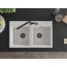 Mexen Hektor Granit-Spüle, 2-Kammer, 800 x 480 mm, weiß, schwarzer Siphon - 6521802000-20-B