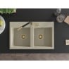 Mexen Hektor Granitspüle 2-Becken 800 x 480 mm, beige, Siphon gold - 6521802000-69-G