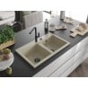 Mexen Hektor Granitspüle 2-Becken 800 x 480 mm, beige, schwarzer Siphon - 6521802000-69-B