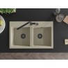 Mexen Hektor Granitspüle 2-Becken 800 x 480 mm, beige, schwarzer Siphon - 6521802000-69-B