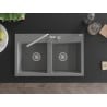 Mexen Hektor Granitspüle 2-Kammer 800 x 480 mm, grau, Chrom-Siphon - 6521802000-71