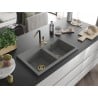Mexen Hektor Granitspüle 2-Kammer 800 x 480 mm, grau, goldener Siphon - 6521802000-71-G