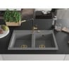 Mexen Hektor Granitspüle 2-Kammer 800 x 480 mm, grau, goldener Siphon - 6521802000-71-G