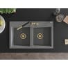 Mexen Hektor Granitspüle 2-Kammer 800 x 480 mm, grau, goldener Siphon - 6521802000-71-G