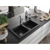 Mexen Hektor Granitspüle 2-Becken 800 x 480 mm, schwarz/silber metallic, Chrom-Siphon - 6521802000-73