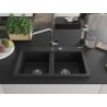 Mexen Hektor Granitspüle 2-Becken 800 x 480 mm, schwarz/silber metallic, Chrom-Siphon - 6521802000-73