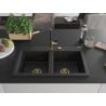 Mexen Hektor Granitspüle 2-Kammer 800 x 480 mm, Schwarz/Silber Metallic, Ablauf Gold - 6521802000-73-G
