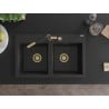 Mexen Hektor Granitspüle 2-Kammer 800 x 480 mm, Schwarz/Silber Metallic, Ablauf Gold - 6521802000-73-G