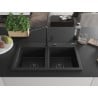 Mexen Hektor Granitspüle, 2-Kammer, 800 x 480 mm, schwarz/silber metallic, schwarzer Siphon - 6521802000-73-B