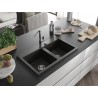 Mexen Hektor Granitspüle 2-Kammer 800 x 480 mm, schwarz/goldmetallisch, Siphon chrom - 6521802000-75