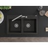 Mexen Hektor Granitspüle 2-Kammer 800 x 480 mm, schwarz/goldmetallisch, Siphon chrom - 6521802000-75