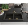 Mexen Hektor Granitspüle 2-kammerig 800 x 480 mm, schwarz/gold metallic, Siphon gold - 6521802000-75-G