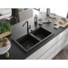 Mexen Hektor Granitspüle 2-Kammern 800 x 480 mm, Schwarz/Gold Metallic, Schwarzer Siphon - 6521802000-75-B