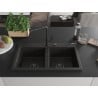 Mexen Hektor Granitspüle 2-Kammern 800 x 480 mm, Schwarz/Gold Metallic, Schwarzer Siphon - 6521802000-75-B